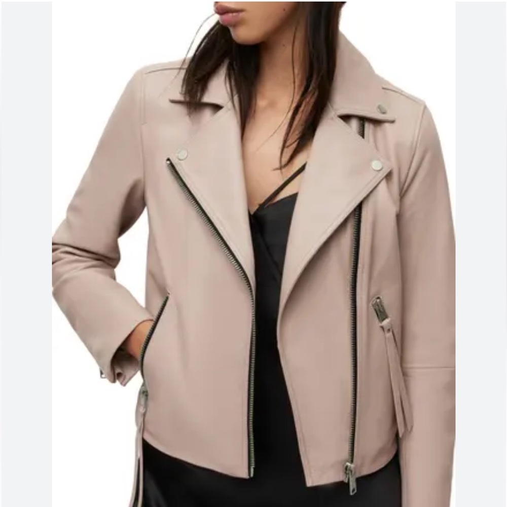 ALL SAINTS DALBY LEATHER JACKET IN MOONLIGHT PINK *sold out color*